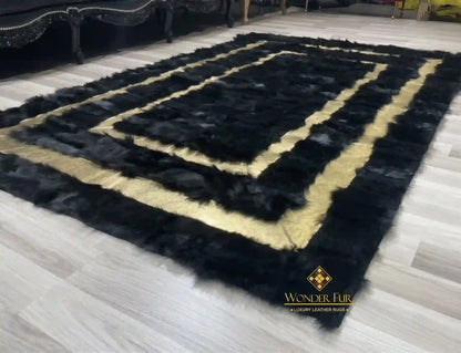 Modern Handmade 8x10 Black Gold Sheepskin Living Room , Luxury Carpet