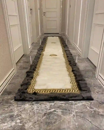 Fluffy Soft Gray White Customizable Real Sheepskin Handmade Runner Rug