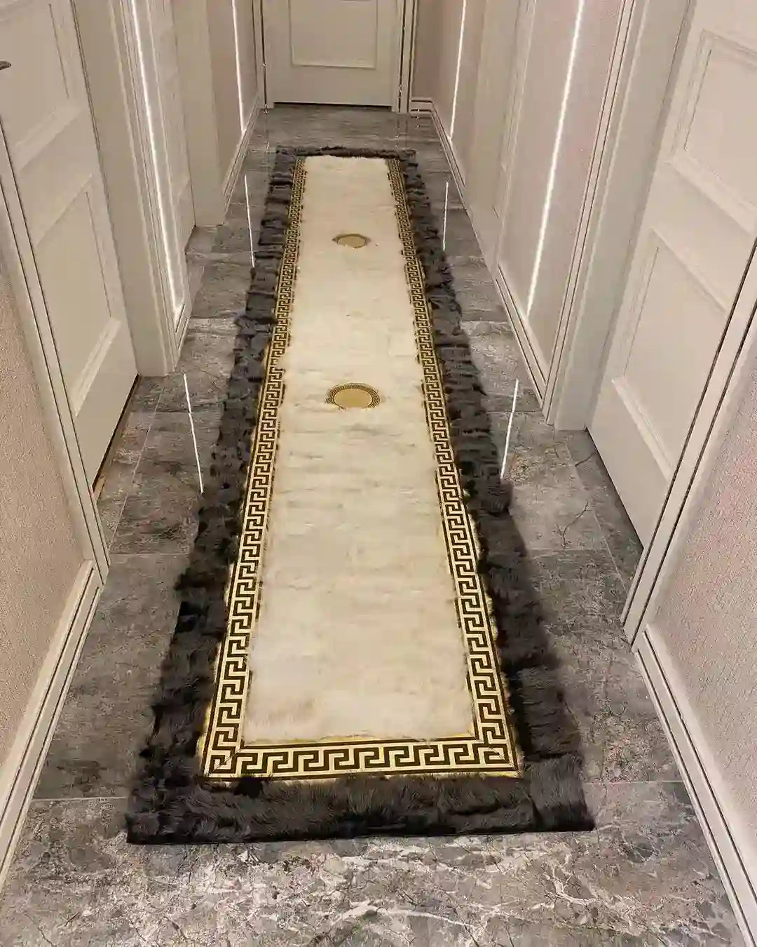 Fluffy Soft Gray White Customizable Real Sheepskin Handmade Runner Rug