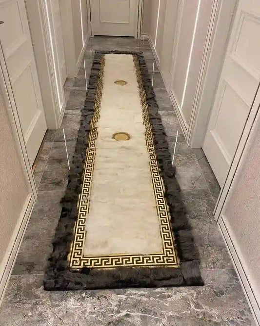 Fluffy Soft Gray White Customizable Real Sheepskin Handmade Runner Rug