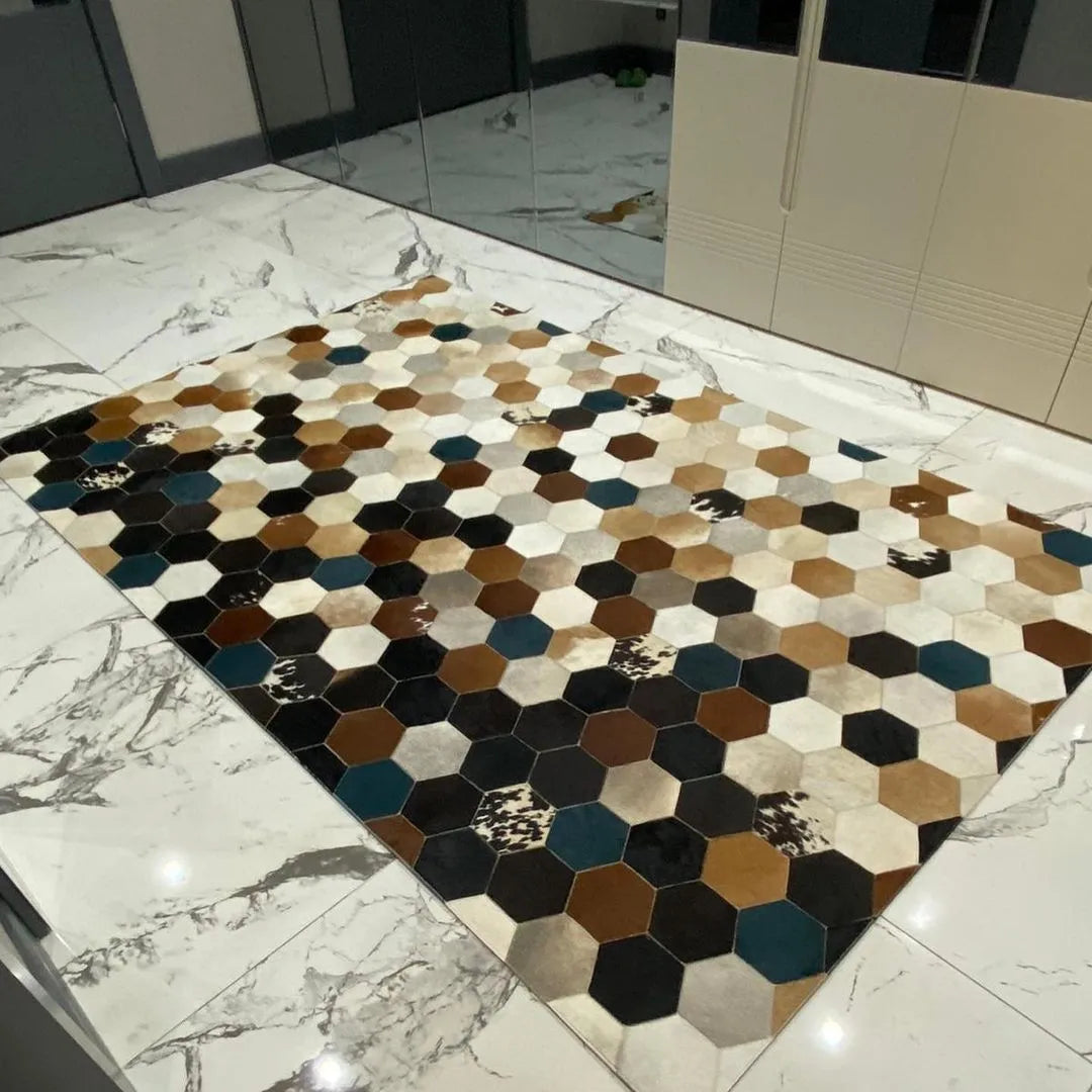 Multicolor Handmade Cowhide Area 6x9 Rug, 100% Genuine Cowhide Patchwork Rug, Carpet for Child Room