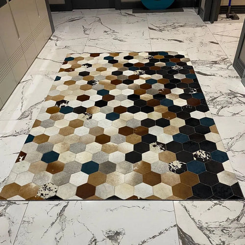 Multicolor Handmade Cowhide Area 6x9 Rug, 100% Genuine Cowhide Patchwork Rug, Carpet for Child Room