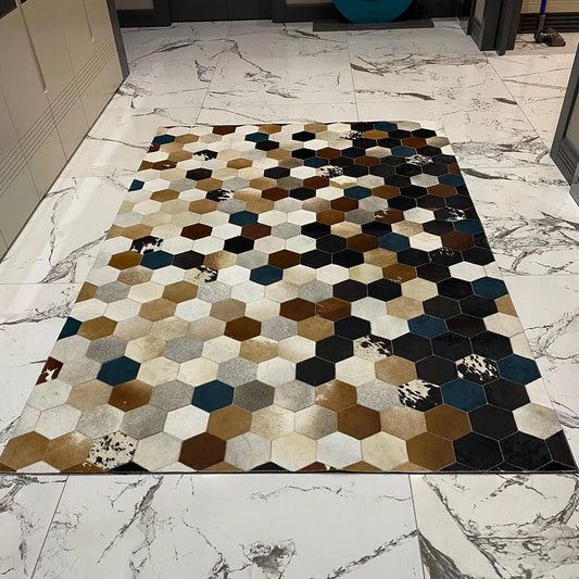 Multicolor Handmade Cowhide Area 6x9 Rug, 100% Genuine Cowhide Patchwork Rug, Carpet for Child Room