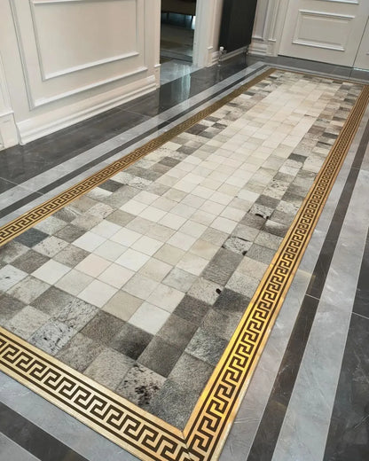 Modern Designed Gray and Cream Cowhide Runner Rug, Natural Cowhide Patchwork Runner Rug, Luxury Runner Rug for Hallway