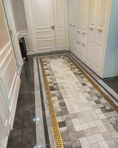 Modern Designed Gray and Cream Cowhide Runner Rug, Natural Cowhide Patchwork Runner Rug, Luxury Runner Rug for Hallway