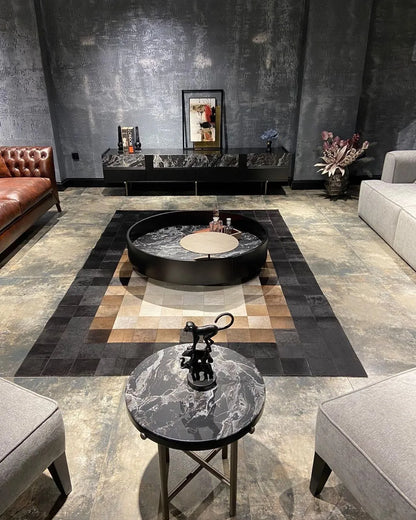 Modern Designed Tricolor Cowhide Rug, Handmade Natural Cowhide Area Rug, Luxury living Room Carpet