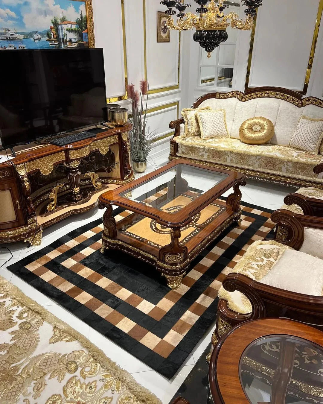 Brown and Black Cow Skin Carpet, Natural Cowhide Patchwork Area Rug, Perfect for Home Décor - Wonder fur rug Rug Wonder Fur Rug Wonder fur rug