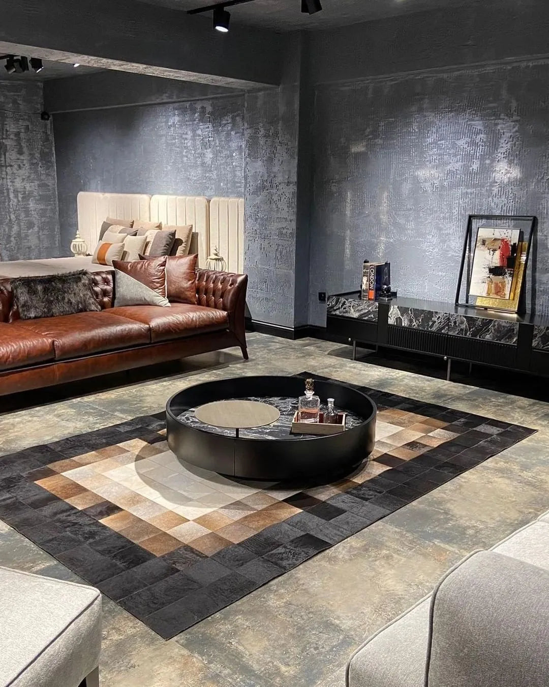 Modern Designed Tricolor Cowhide Rug, Handmade Natural Cowhide Area Rug, Luxury living Room Carpet