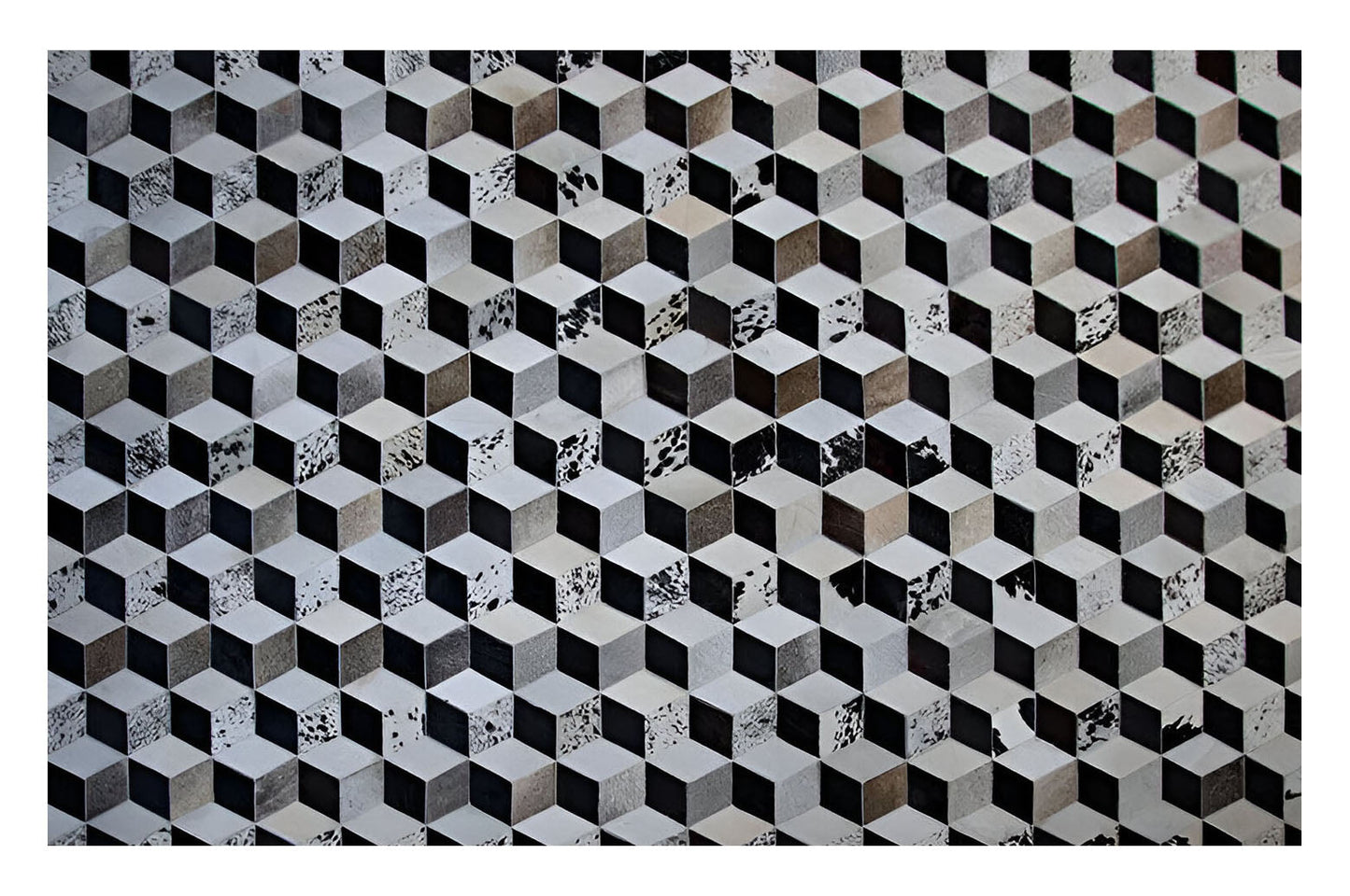 Tricolor 100% Genuine Leather Cowhide Area Rug, Handmade Cow Skin Carpet