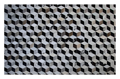 Tricolor 100% Genuine Leather Cowhide Area Rug, Handmade Cow Skin Carpet