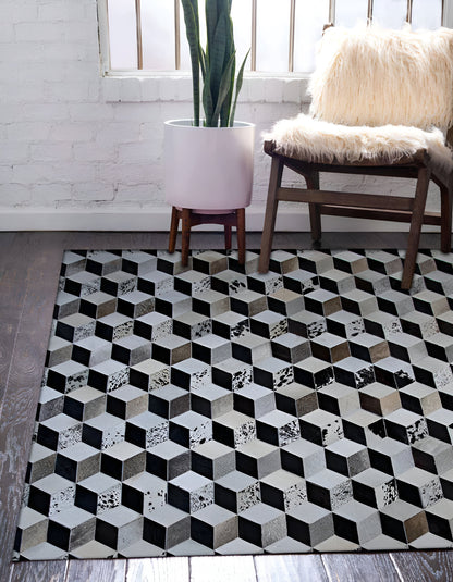 Tricolor 100% Genuine Leather Cowhide Area Rug, Handmade Cow Skin Carpet