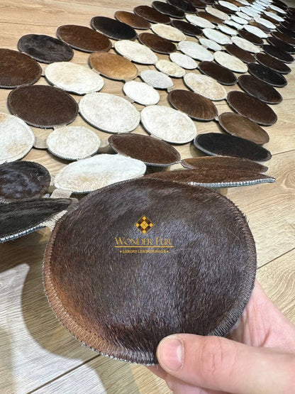 Tricolor Cowhide Patchwork Runner Rug for Hallway, Natural Handmade Cow Skin Carpet