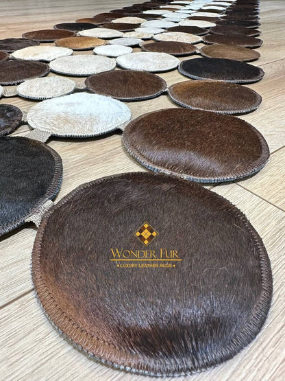 Tricolor Cowhide Patchwork Runner Rug for Hallway, Natural Handmade Cow Skin Carpet