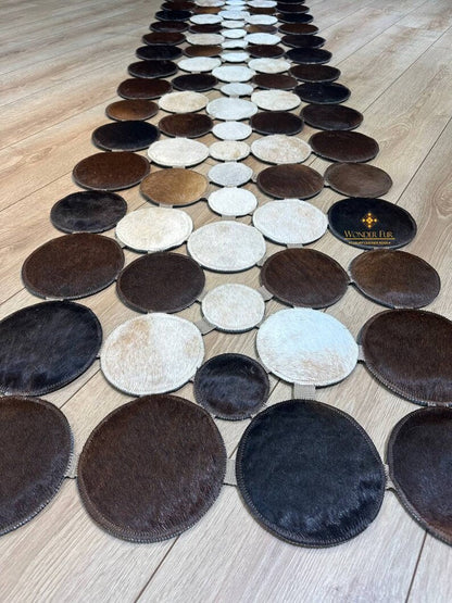 Tricolor Cowhide Patchwork Runner Rug for Hallway, Natural Handmade Cow Skin Carpet