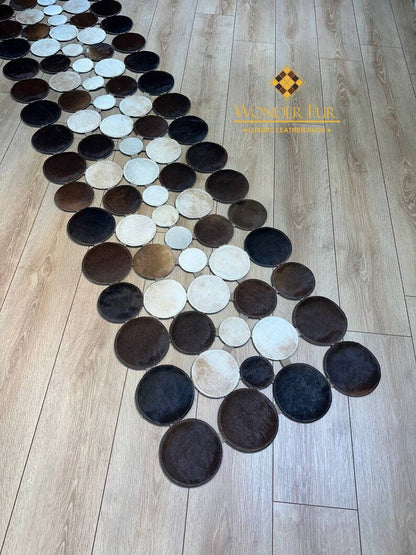 Tricolor Cowhide Patchwork Runner Rug for Hallway, Natural Handmade Cow Skin Carpet