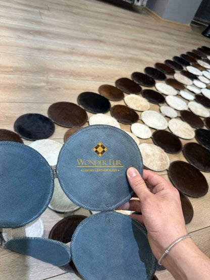 Tricolor Cowhide Patchwork Runner Rug for Hallway, Natural Handmade Cow Skin Carpet