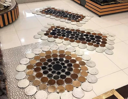 Tricolor Cowhide Round Rug, Cow Skin Patchwork Rug, Natural Leather Area Rug