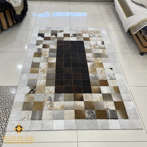 Tricolor Handmade Natural Cowhide Patchwork 5x8 Rug