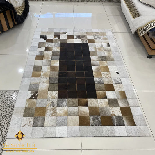 Tricolor Handmade Natural Cowhide Patchwork 5x8 Rug