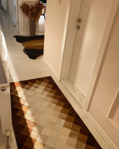 Tricolor High Quality Cowhide Patchwork Rug, Natural Cow Skin Runner Rug