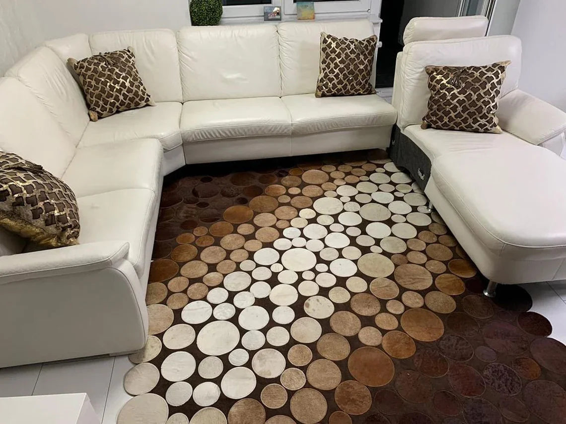 Tricolor Living Room Original Cowhide Rug , Handmade Non Slip 6x8 Rug