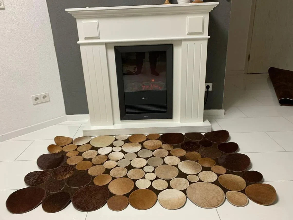 Tricolor Living Room Original Cowhide Rug , Handmade Non Slip 6x8 Rug