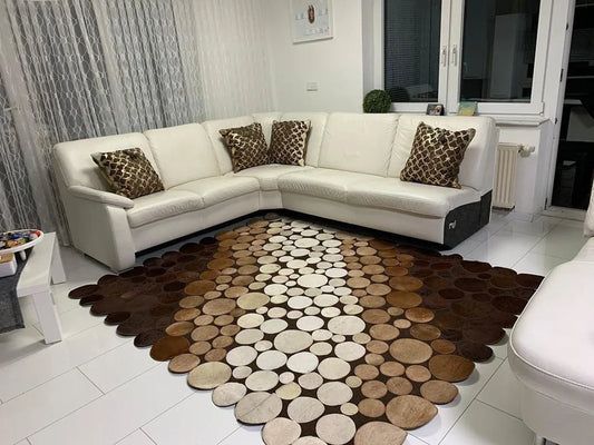 Tricolor Living Room Original Cowhide Rug , Handmade Non Slip 6x8 Rug