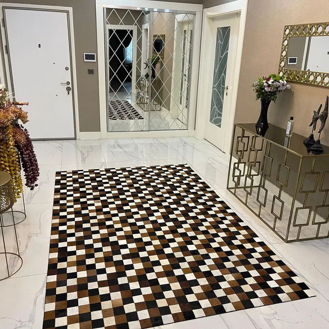 Tricolor Natural Cowhide Patchwork Runner Rug for Hallway