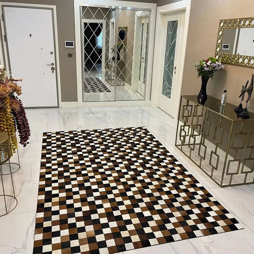 Tricolor Natural Cowhide Patchwork Runner Rug for Hallway