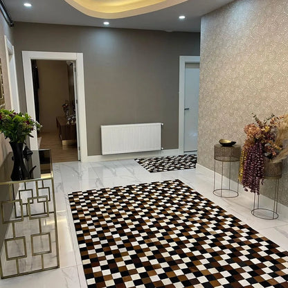 Tricolor Natural Cowhide Patchwork Runner Rug for Hallway