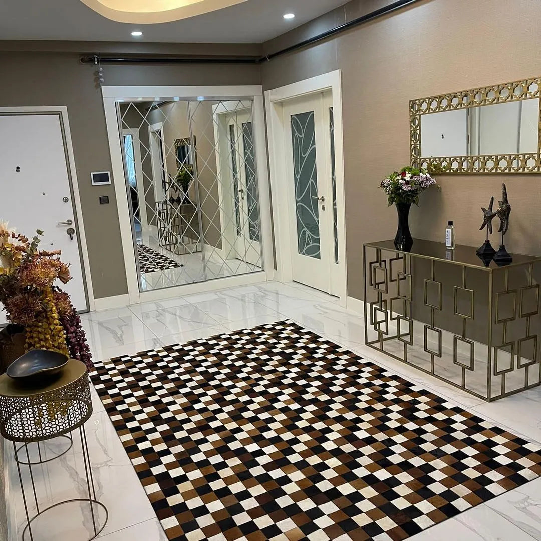 Tricolor Natural Cowhide Patchwork Runner Rug for Hallway