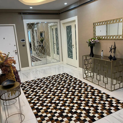 Tricolor Natural Cowhide Patchwork Runner Rug for Hallway