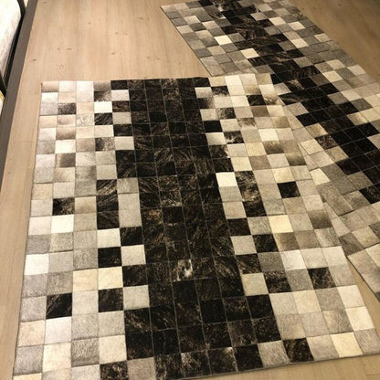 Tricolor Natural Cowhide Runner Rug, Handmade Cow Skin Patchwork Long Rug