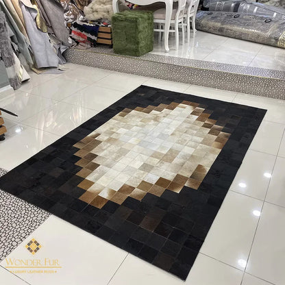 Tricolor Unique Cowhide Area 6x9 Rug, Natural Handmade Leather Cowhide Patchwork Rug