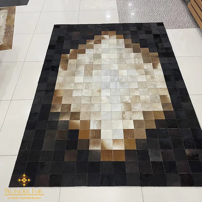 Tricolor Unique Cowhide Area 6x9 Rug, Natural Handmade Leather Cowhide Patchwork Rug