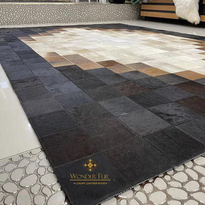 Tricolor Unique Cowhide Area 6x9 Rug, Natural Handmade Leather Cowhide Patchwork Rug