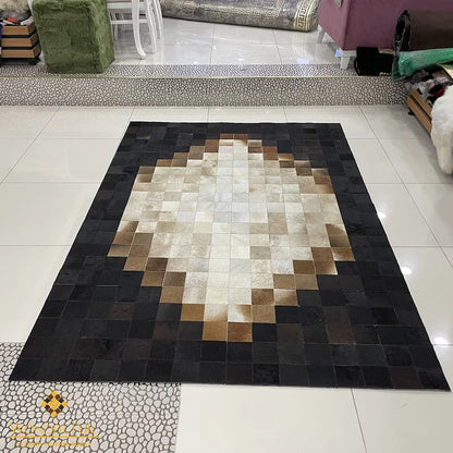Tricolor Unique Cowhide Area 6x9 Rug, Natural Handmade Leather Cowhide Patchwork Rug