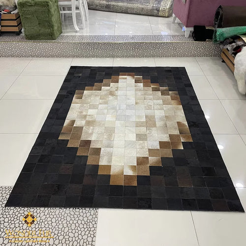 Tricolor Unique Cowhide Area 6x9 Rug, Natural Handmade Leather Cowhide Patchwork Rug
