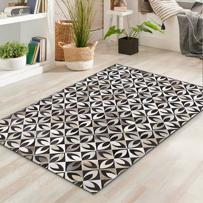 Tricolor Unique Design Cowhide Area Rug, Handmade Natural Living Room Rug