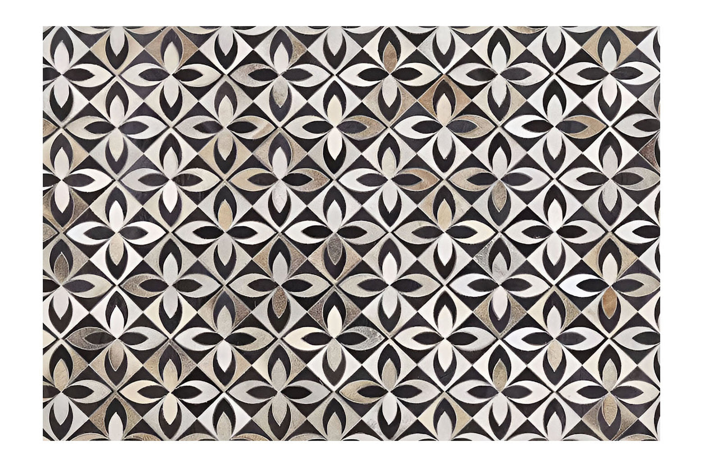 Tricolor Unique Design Cowhide Area Rug, Handmade Natural Living Room Rug