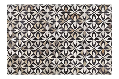 Tricolor Unique Design Cowhide Area Rug, Handmade Natural Living Room Rug