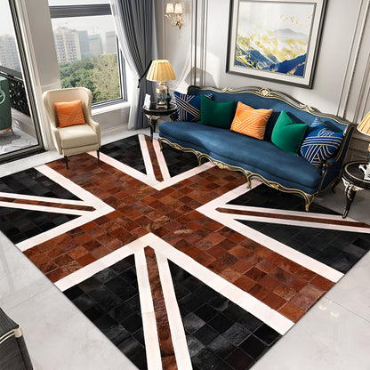 Union Jack British Flag Rug, Natural Leather Handmade Cowhide Area Rug