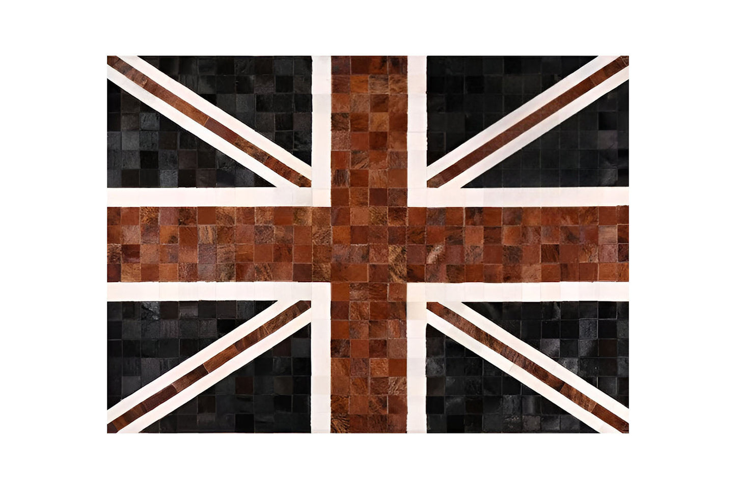 Union Jack British Flag Rug, Natural Leather Handmade Cowhide Area Rug