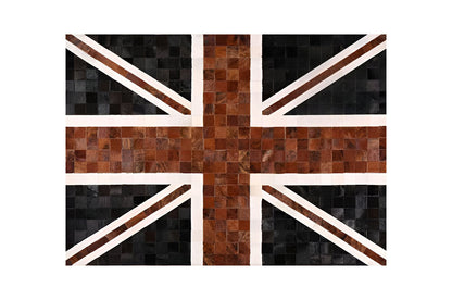 Union Jack British Flag Rug, Natural Leather Handmade Cowhide Area Rug