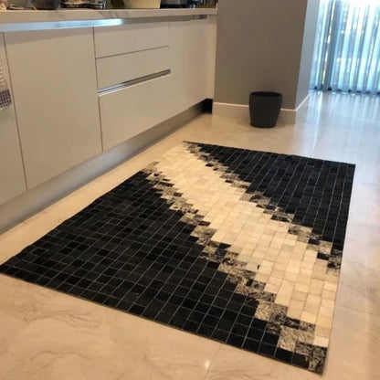 Unique Black and White 100% Natural Cowhide Patchwork Rug, Handmade Cow Skin Non Slip Rug, Interior Floor Rug