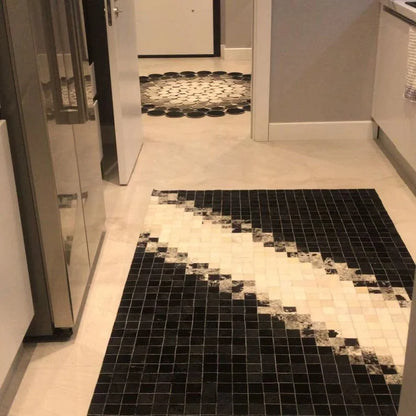 Unique Black and White 100% Natural Cowhide Patchwork Rug, Handmade Cow Skin Non Slip Rug, Interior Floor Rug