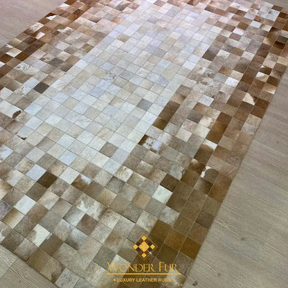 Unique Brown and White Cow Skin Patchwork Rug for Living Room