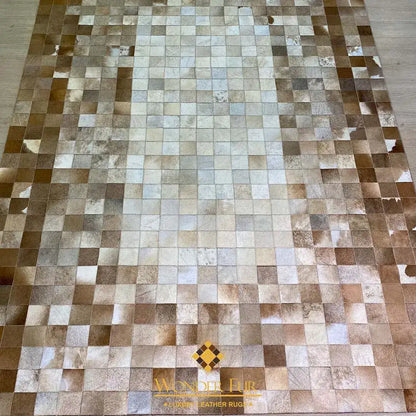Unique Brown and White Cow Skin Patchwork Rug for Living Room