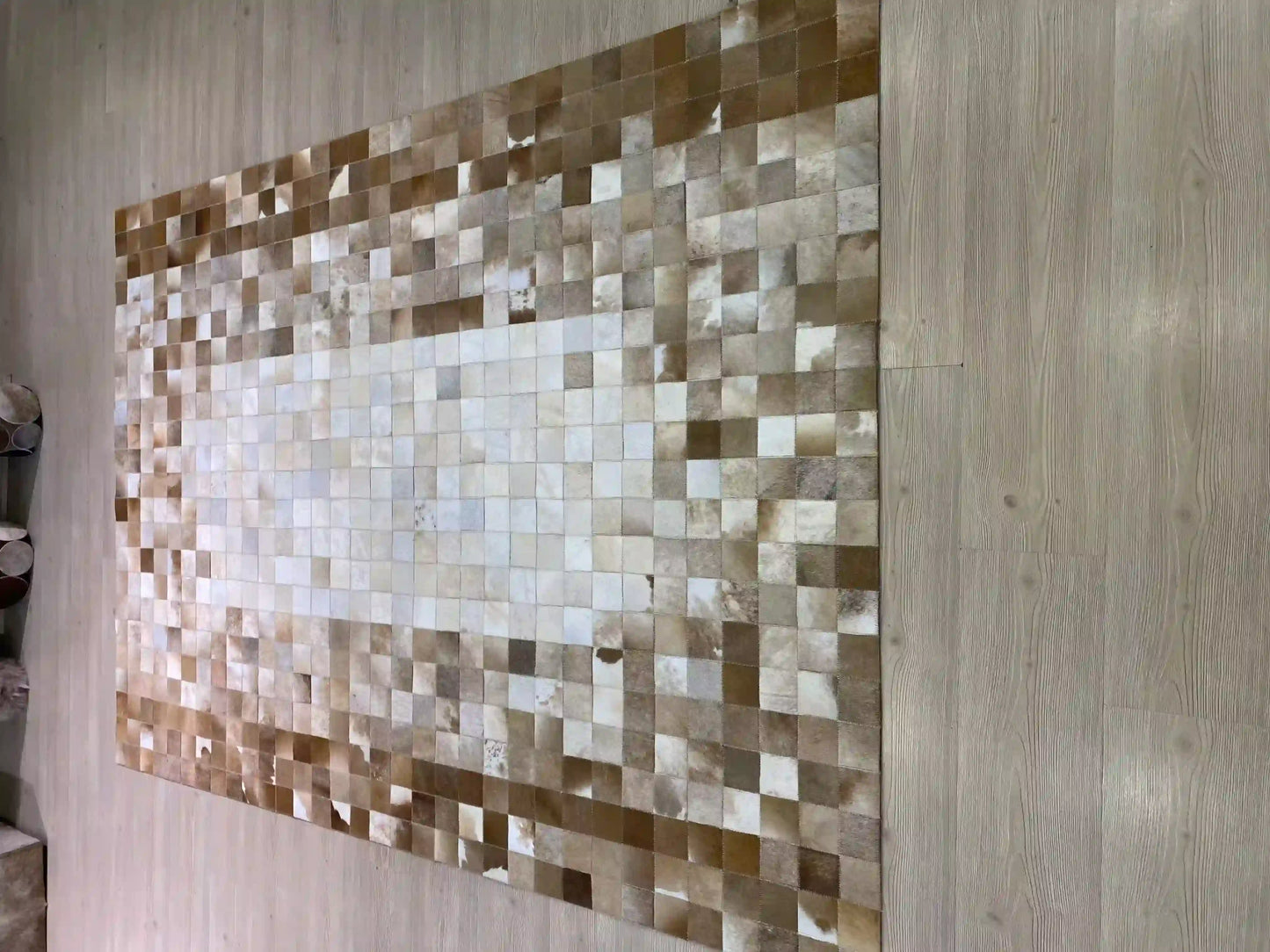 Unique Brown and White Cow Skin Patchwork Rug for Living Room