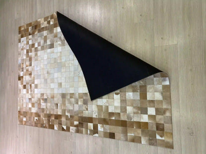 Unique Brown and White Cow Skin Patchwork Rug for Living Room